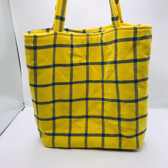 Handmade Tote Bag: Repurposed, Sunflower on Plaid, Grey, Yellow, Blue, Cottage - Picture 7 of 10